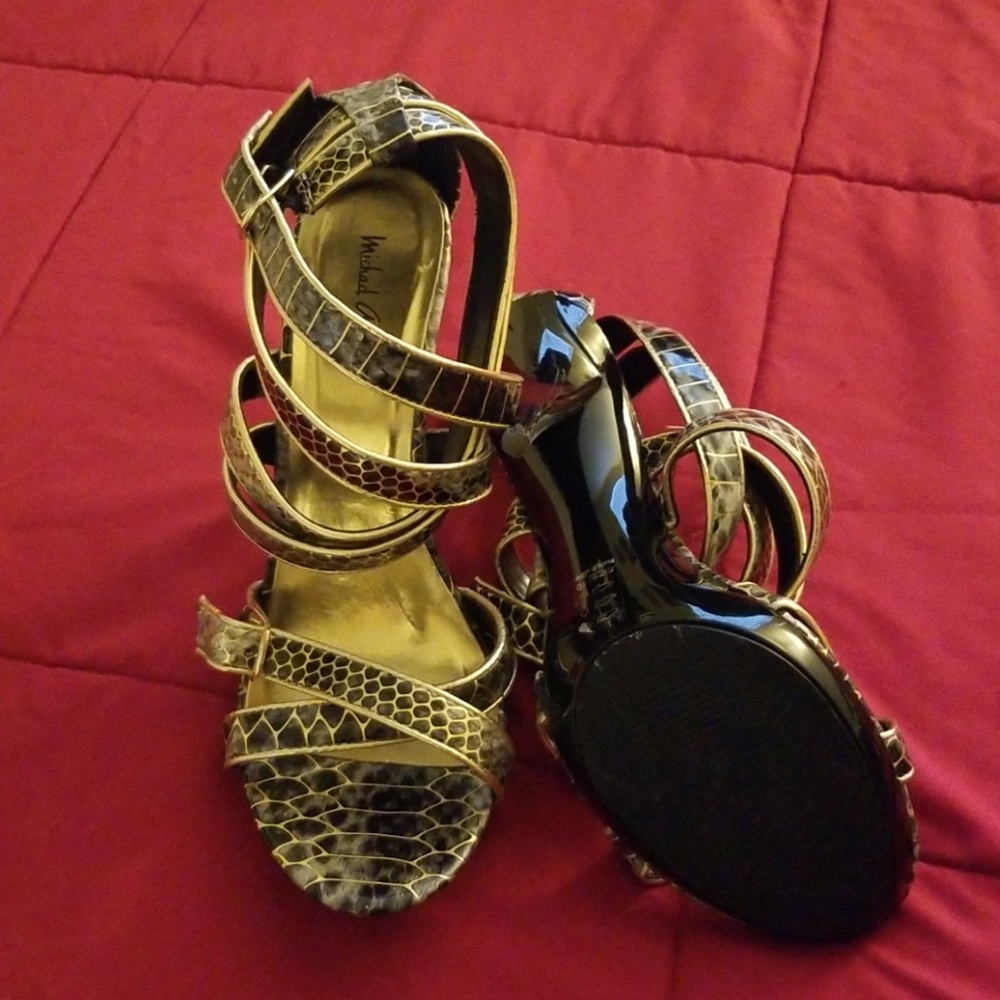 Michael Antonio strappy snake print heels